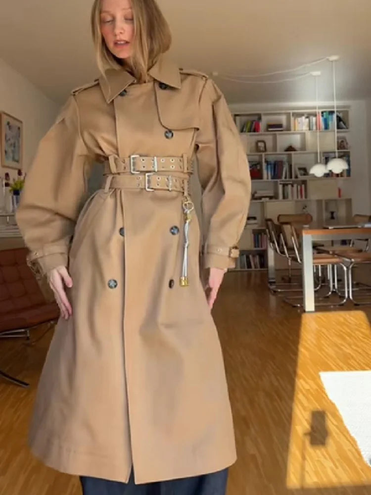 Chic Punk Trench Coat For Women Full Sleeve Loose Hooded Crop Jacket Lapel Bat Sleeve Long Coats 2025 New Lady Y2k Fall Outwears