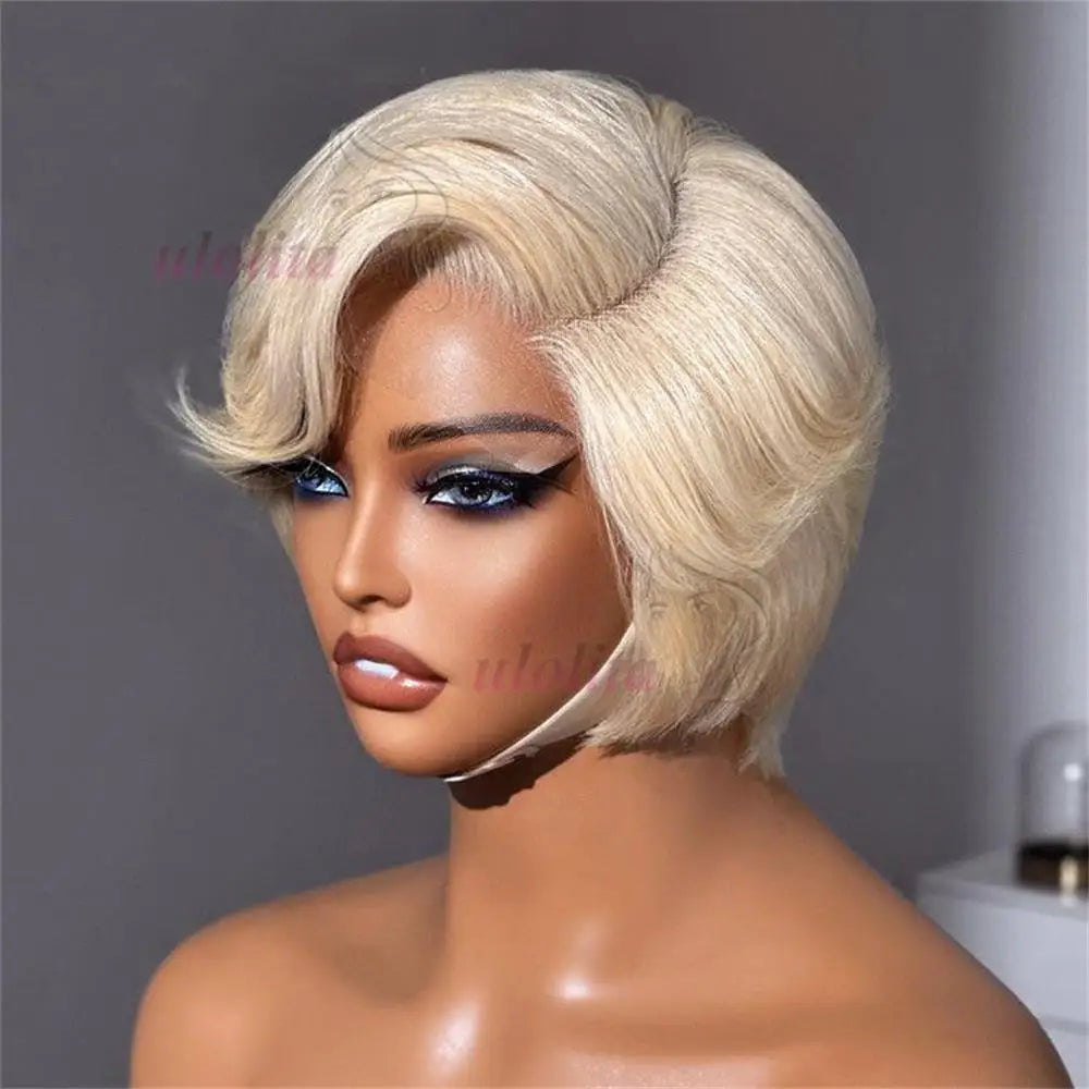 Blonde Pixie Cut Lace Front Human Hair Wig for Women