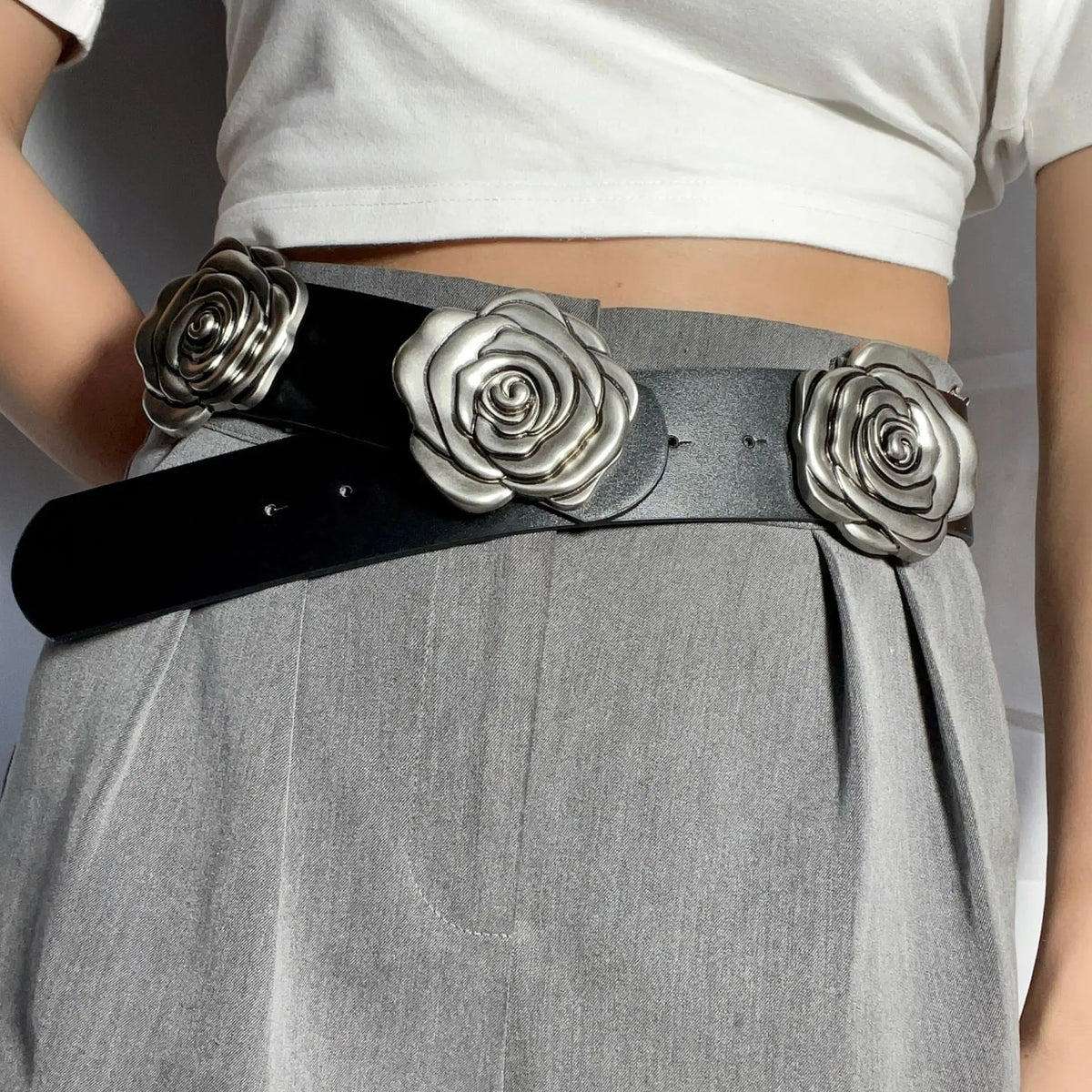Statement Camellia Floral Wide Waist Belt for Women