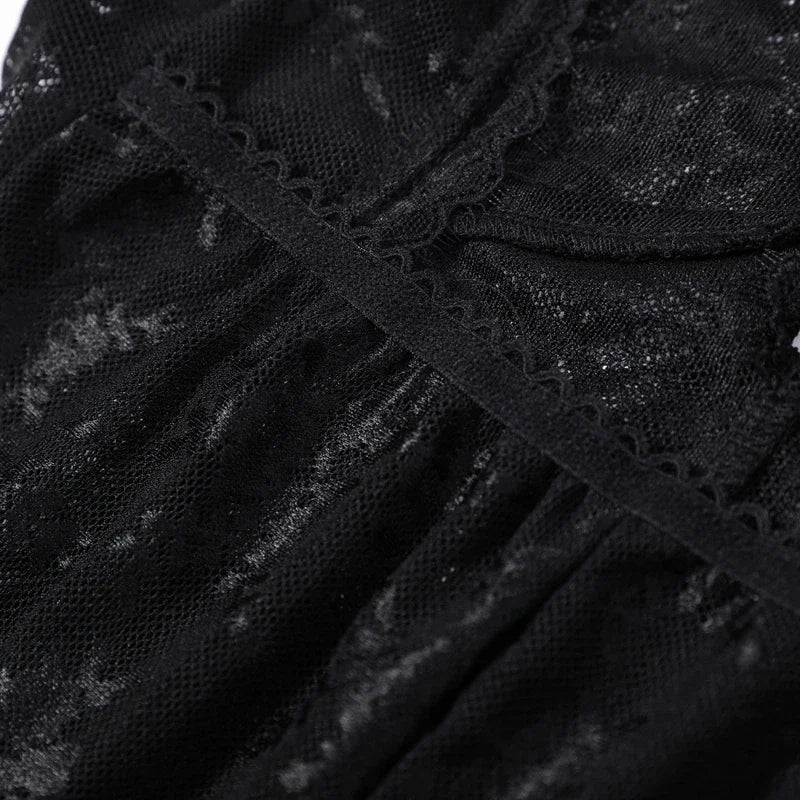 Black Backless Lace V Neck Sleeveless Bodysuit for Women