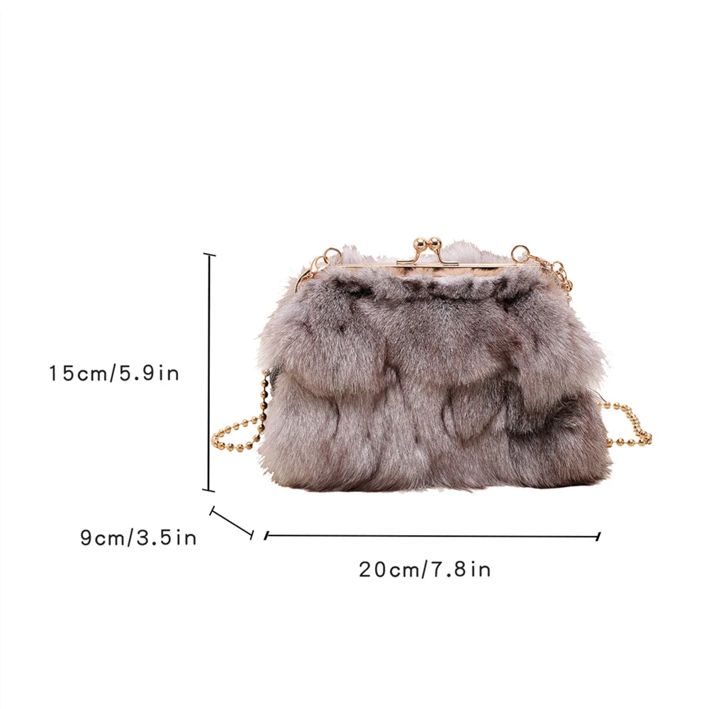 Luxurious Fox Fur Evening Clutch with Chain for Women