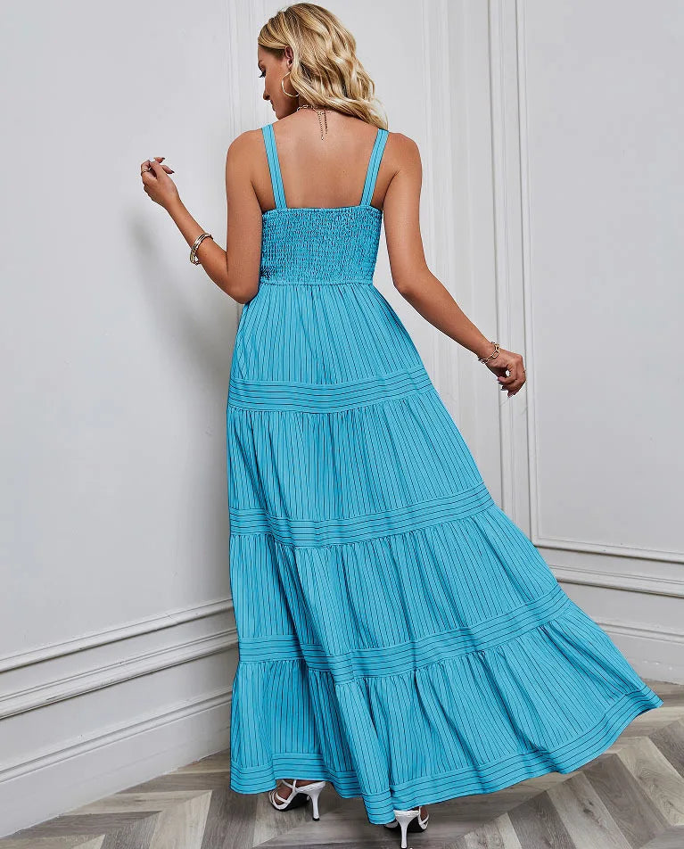 Elegant Striped Spaghetti Strap Maxi Dress for Women