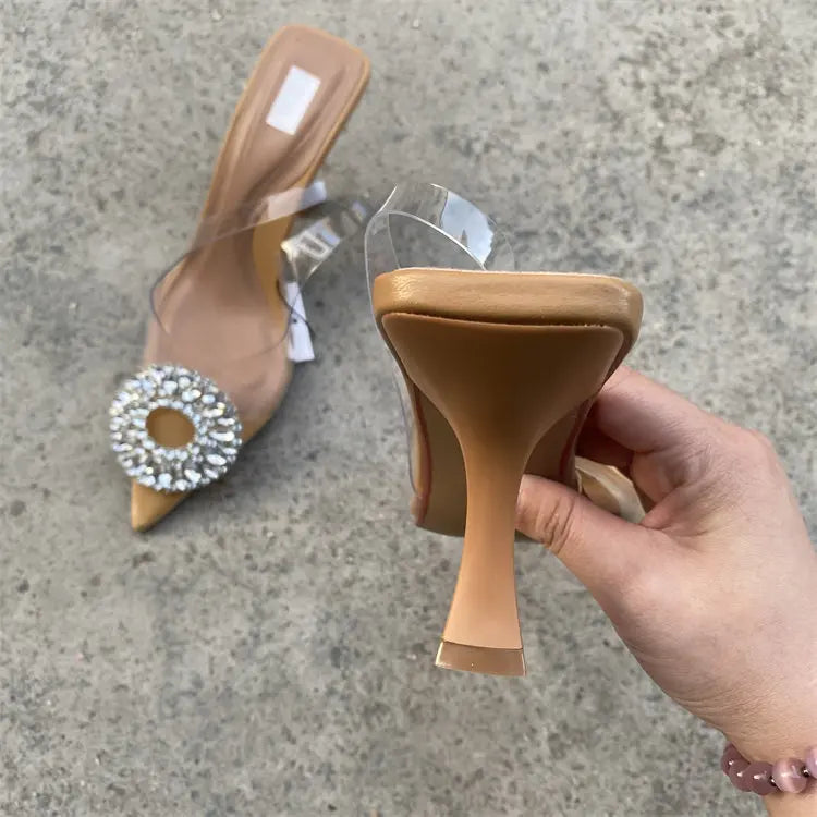 Crystal Pointed Toe High Heel Slingback Sandals for Women