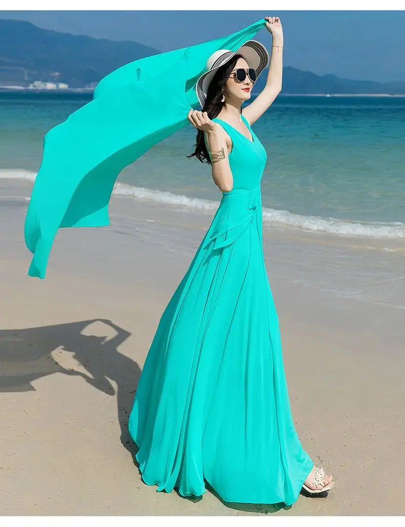 Plus Size Chiffon High Waist Maxi Dress