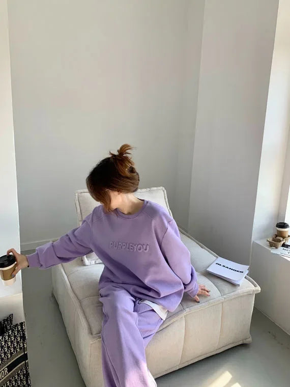 Thick Tracksuit Women Two Pieces Set Sweatshirts Pullover Hoodies Pockets Pants Suit Trousers Sports Matching Sets Autumn Spring