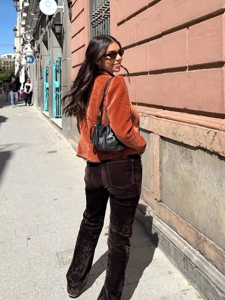 Slim Stand Collar Single-Breasted Short Jacket for Women