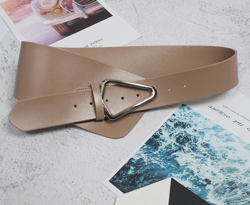 [EAM]  Irregular Genuine Leather Wide Multicolor Belt Personality Women New Fashion Tide All-match Spring Autumn 2025 1DD3996