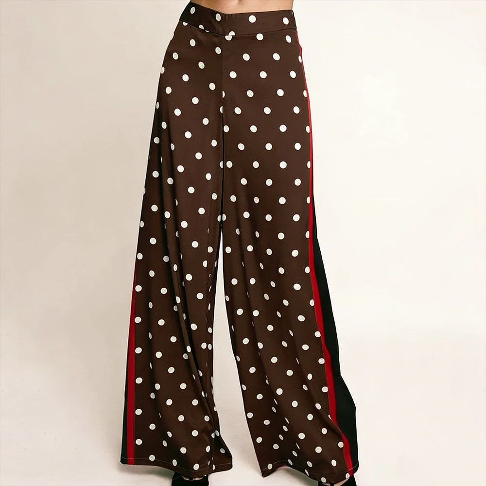 Elegant High Waist Polka Dot Wide Leg Satin Pants For Women