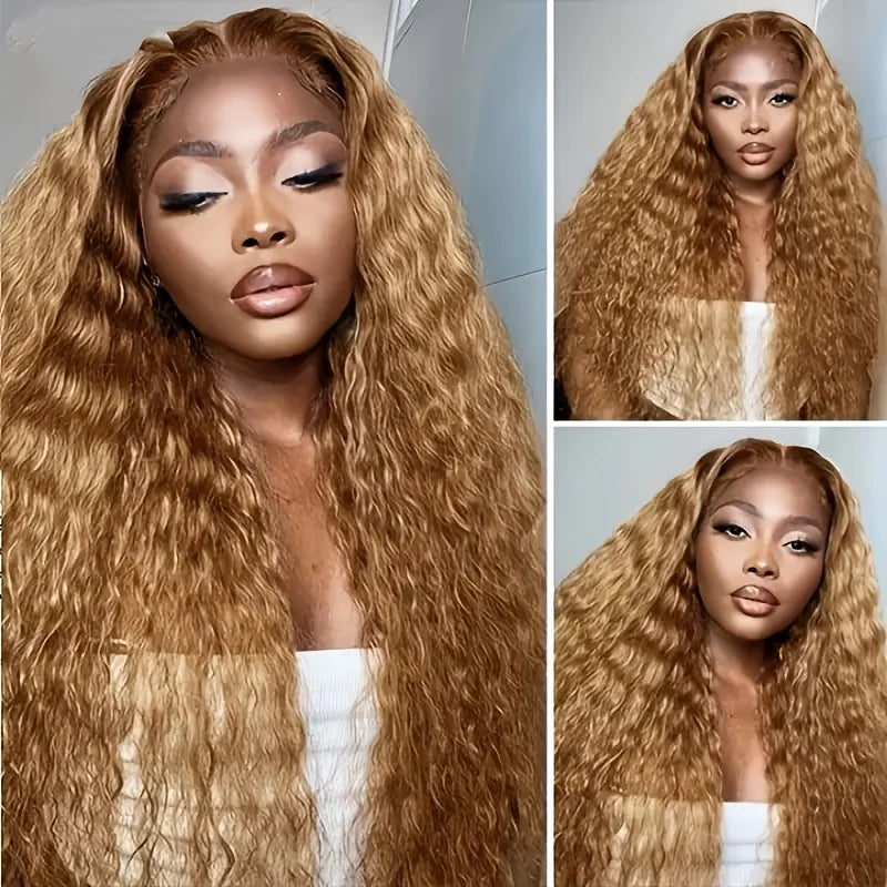 Honey Blonde Curly Human Hair Lace Front Wig for Women