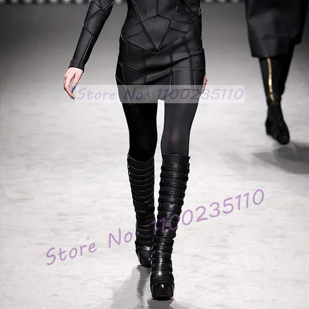 Chic Black Platform Wedge Knee High Boots for Women