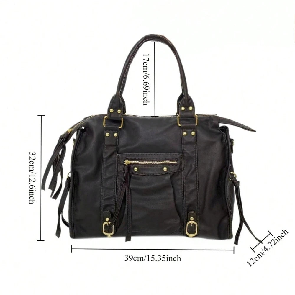 Retro Multi-Pocket Motorcycle Shoulder Bag for Women
