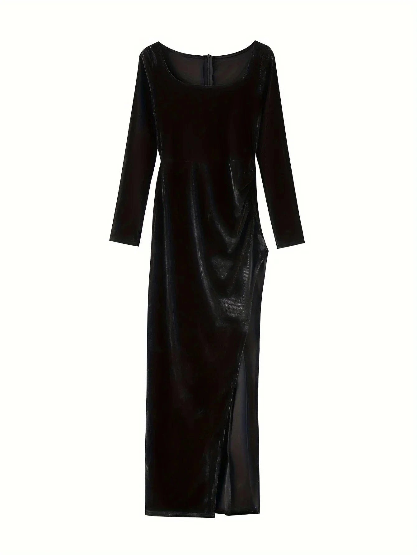 Womens Sexy Bodycon Velvet Long Sleeve Maxi Dress with Split Elegant Fall Dresses for Wedding Guest Club Party