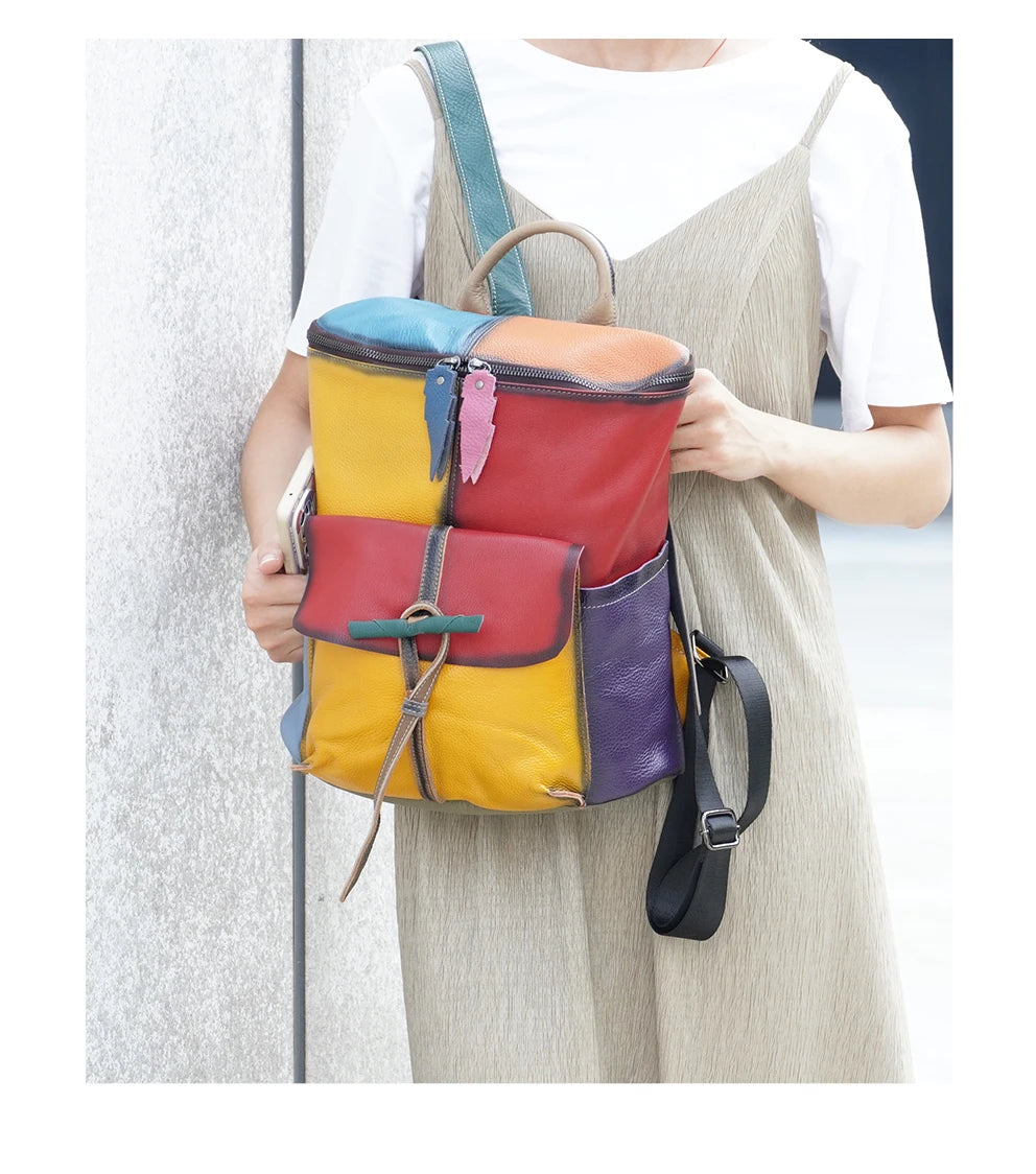 Large Capacity Soft Cow Leather Backpack for Women
