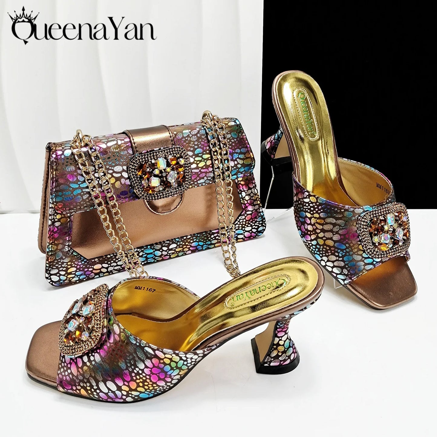 QueenaYan 2025 Fashion Newest Arrival Orange Color Square Toe Women Sandals Shoes Matching Bag Set for Ladies Wedding Party Pump