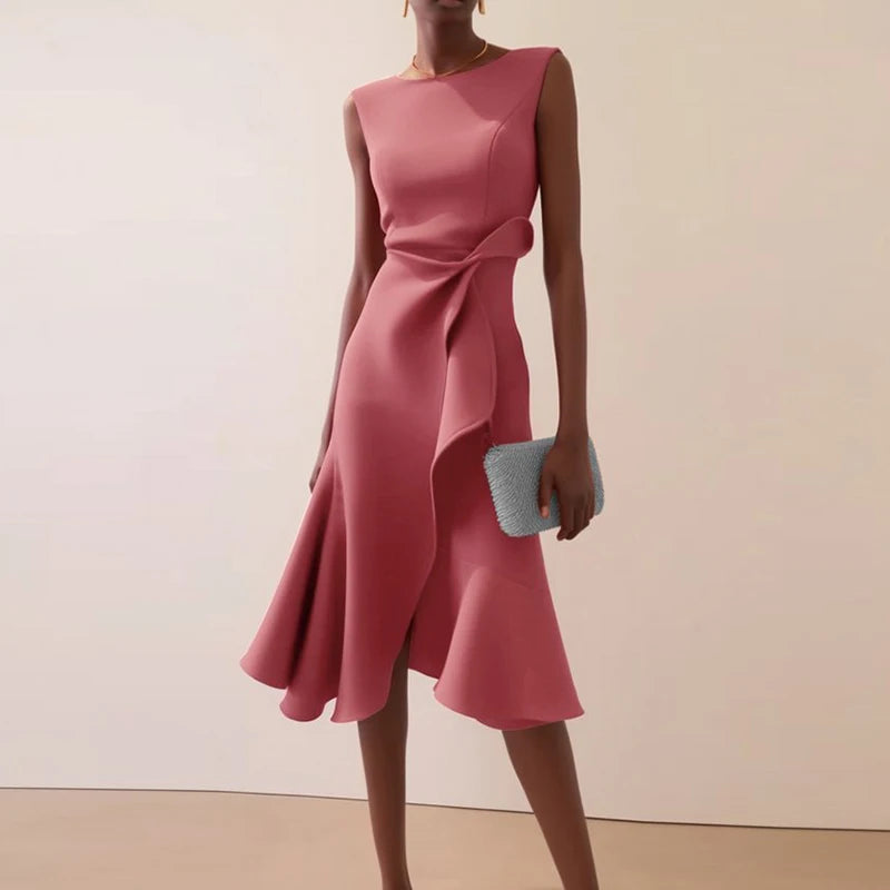 Elegant Knot Front Irregular Hem A Line Dress For Women