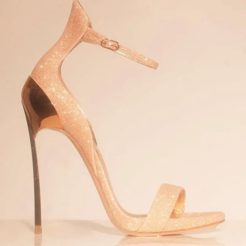 Sequin Open Toe Ankle Strap Stiletto Heels for Women