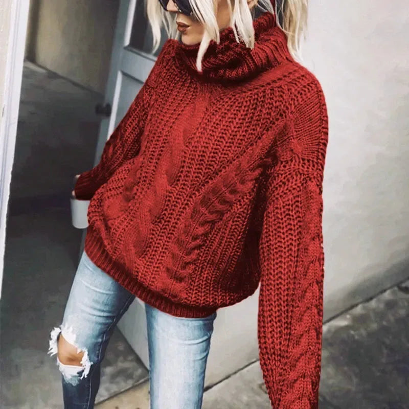 Oversized Chunky Knit Turtleneck Sweater for Women