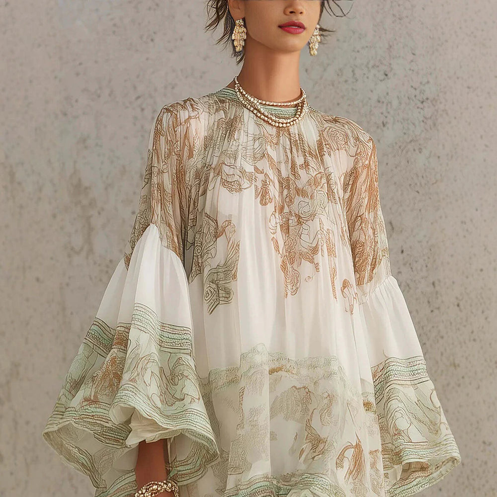 Vintage Boho Floral Print Ruffle Hem Mini Dress for Women
