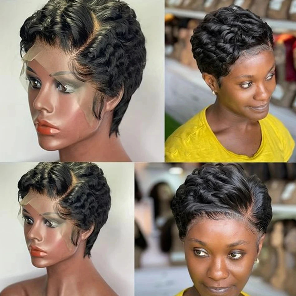 Chocolate Brown Pixie Cut Lace Front Human Hair Wig for Women