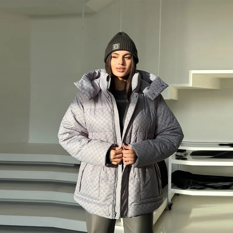 Winter Plaid Hooded Cotton-Padded Jacket for Women