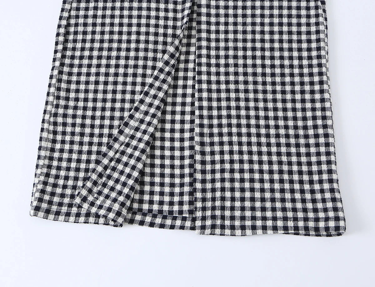 Gingham Lace Trim Spaghetti Strap Midi Dress for Women