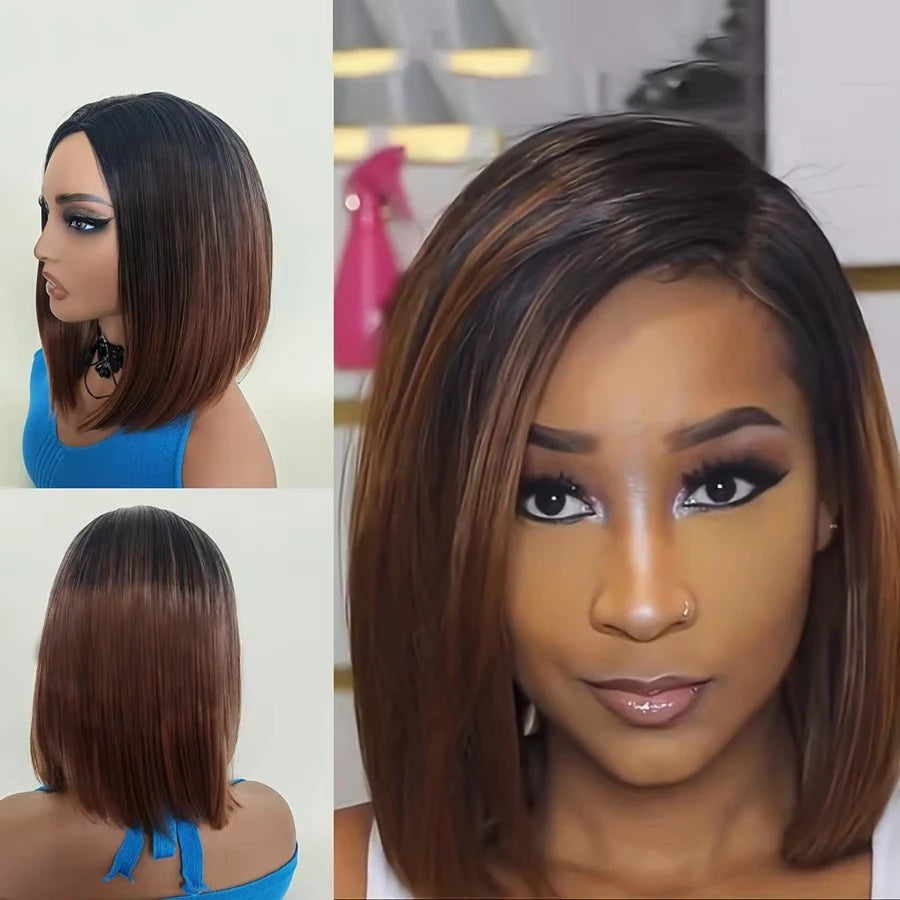 Short Straight Ombre Pink Synthetic Bob Wig For Women