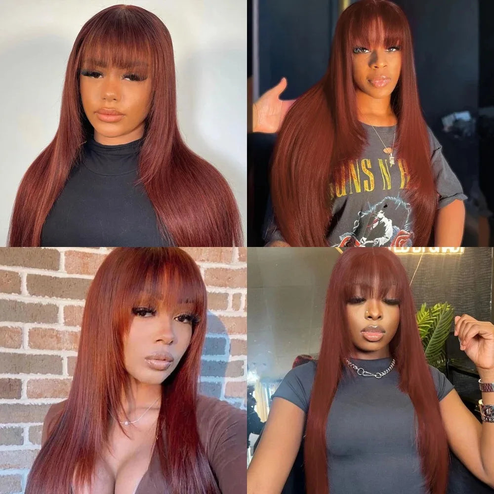 Natural Straight Layered Lace Front Wig With Bangs for Women