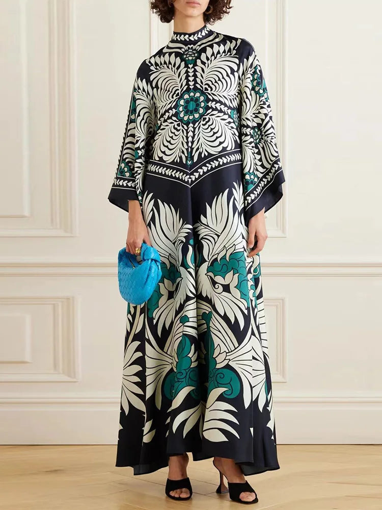 Loose Fit Lace Up V Neck Maxi Dress