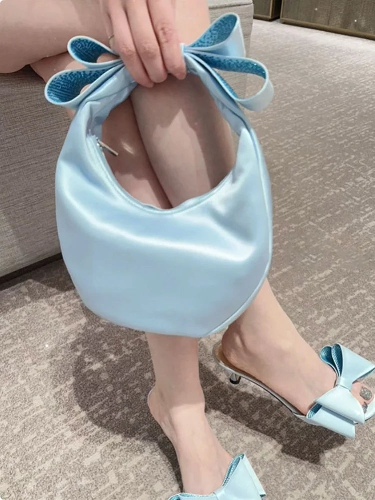 Crescent Bow Satin Handbag