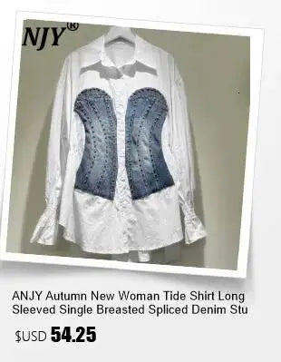 ANJY Summer New Women American Style Vintage Fashion Slim Fit Denim Short Jacket Stand Collar Puff Sleeve Washed Ins Coat A24293