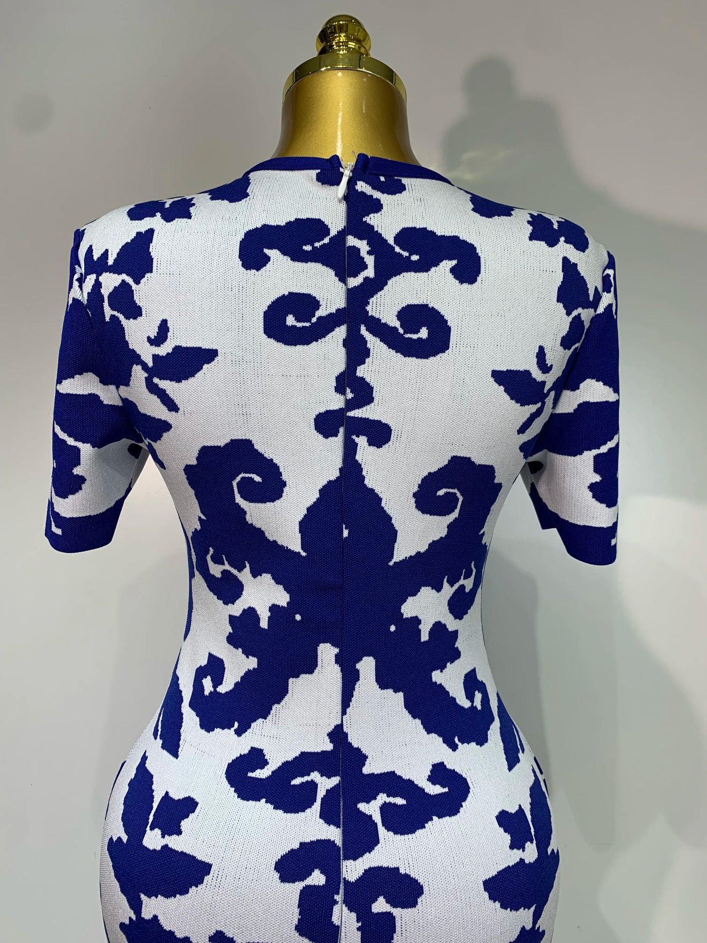 Women Sexy Short Sleeve Jacquard Blue Maxi Long Bodycon Bandage Dress 2025 Celebrity Elegant Evening Club Party Luxury Dresses