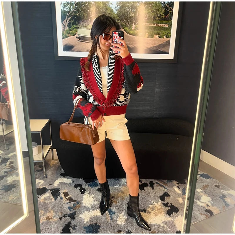 Casual Tassel Knit Open Front Long Cardigan for Women