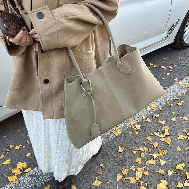 Luxurious Faux Suede Pure Color Retro Shoulder Tote Bag for Women