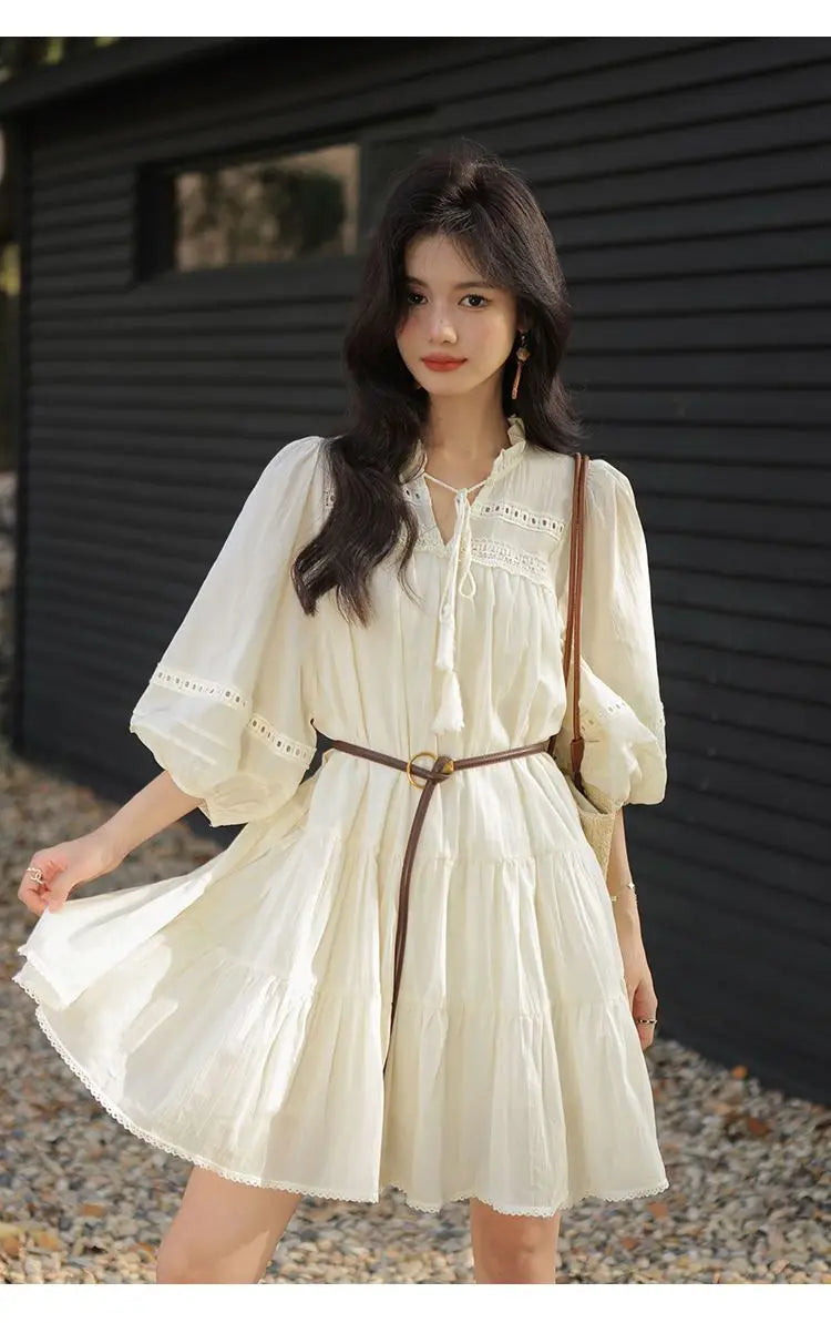 Vacation Style Boho Chic Lace Up Midi Dress for Women