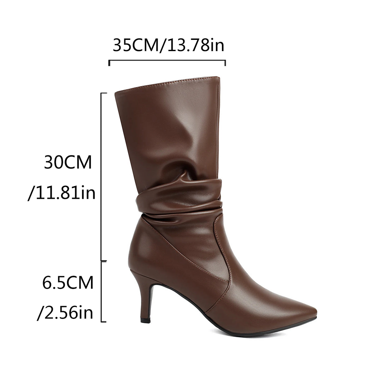Metallic Pleated Pointed Toe Mid-Calf Stiletto Boots for Women