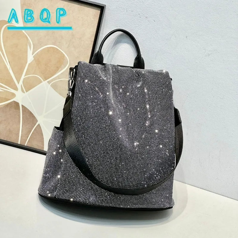 ABQP New Women's Diamond Backpack Large Capacity Women's Backpack Multifunctional Fashion Hot Diamond Casual Travel Backpack