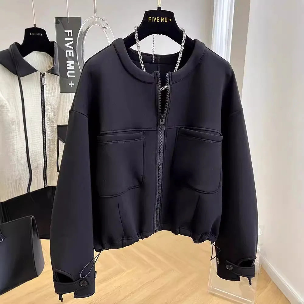 Large size loose round neck short coat women's autumn and winter new American retro casual jacket top  winter clothes women