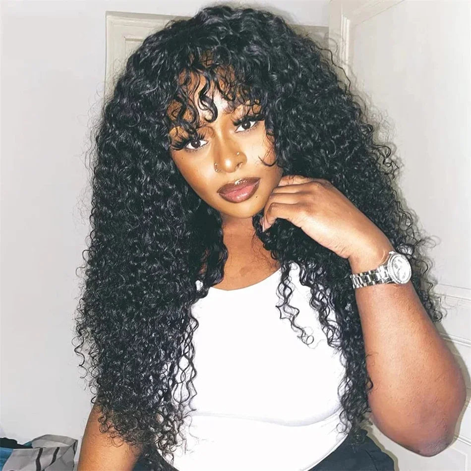 Water Wave Glueless Human Hair Wig With Bangs for Women