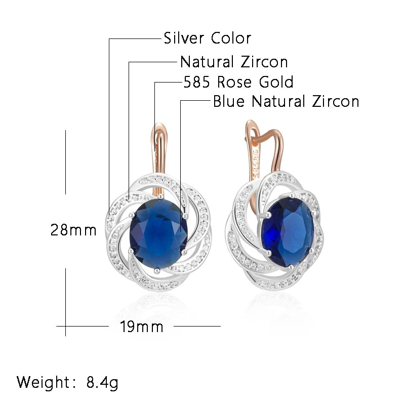 Shiny Blue Natural Zircon Dangle Earrings for Women Daily Wear