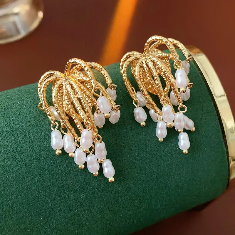 Simulated Pearl Tassel Drop Earrings