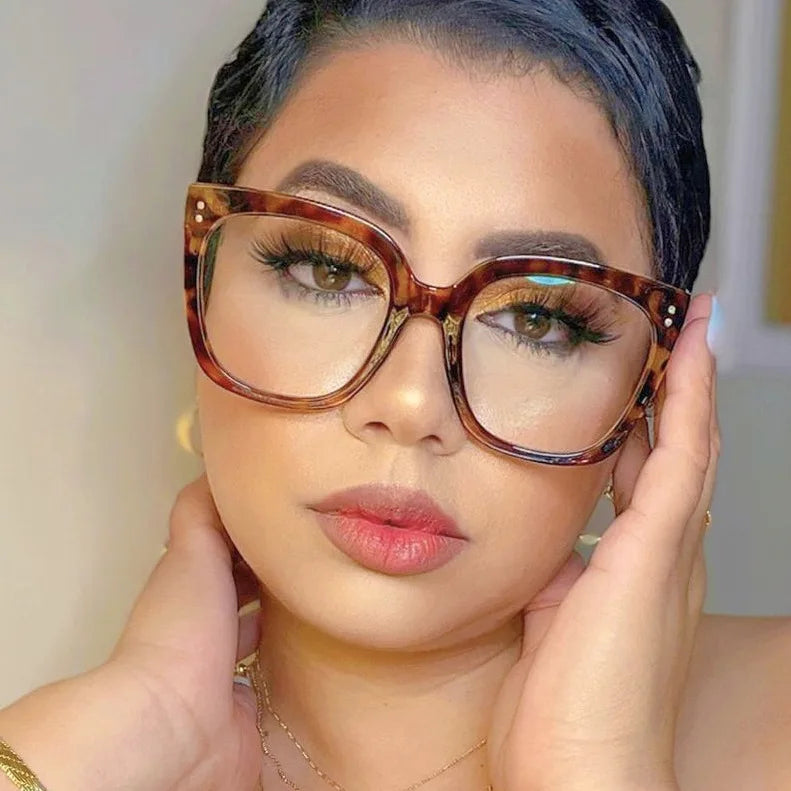 Oversized Square Reading Glasses with Rivet Detail for Women