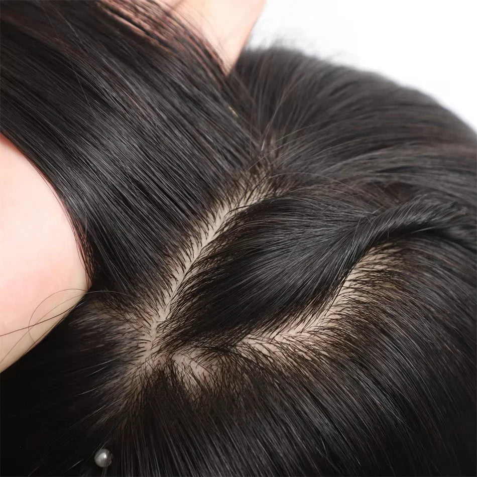 Virgin European Human Hair Silk Base Wig With Air Bangs For Women