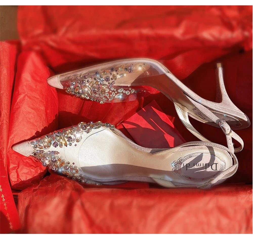 Rhinestone Pointed Toe Transparent Sandals for Women