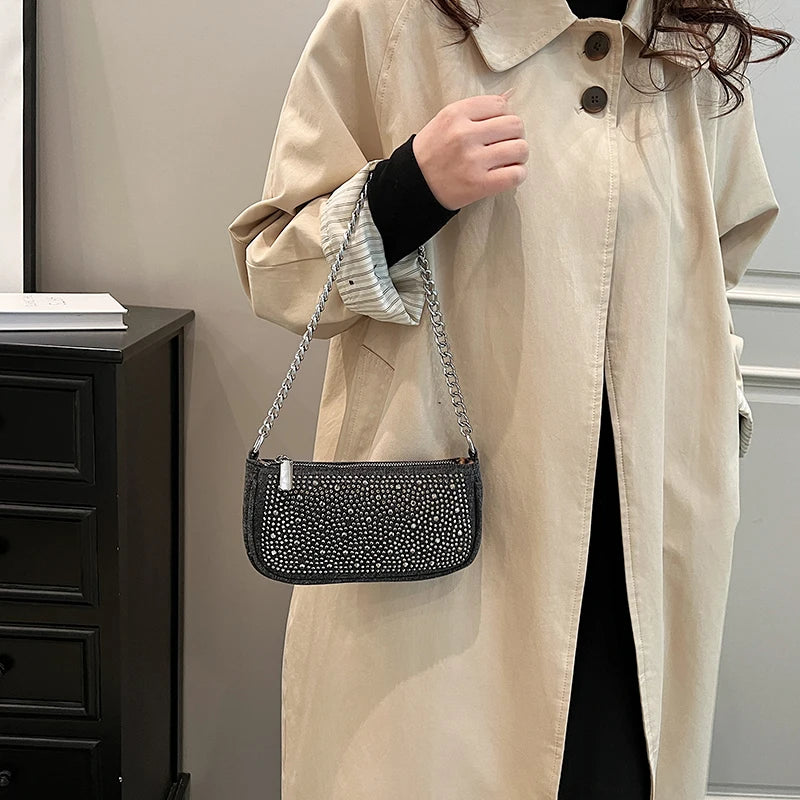 Rhinestone Appliqued Chain Shoulder Crossbody Bags for Women