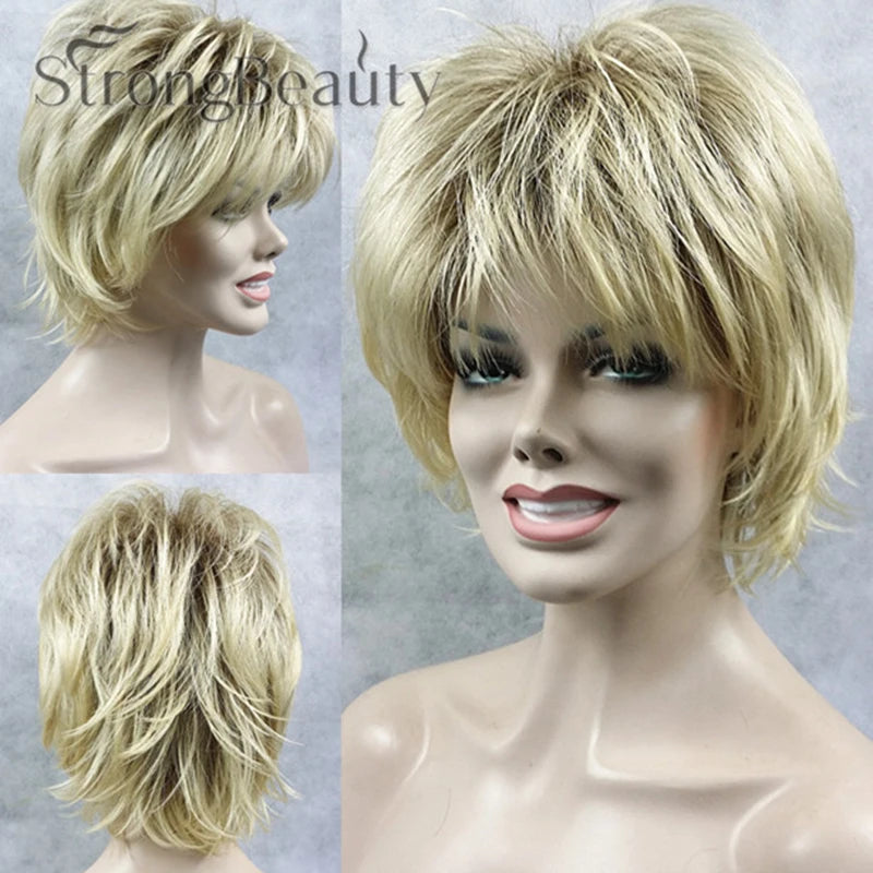 Fluffy Short Straight Layered Blonde Synthetic Wig For Women