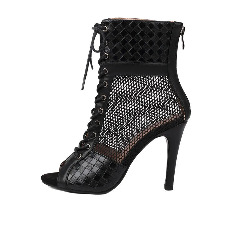 Cross Tied High Heel Ballroom Dance Ankle Boots for Women