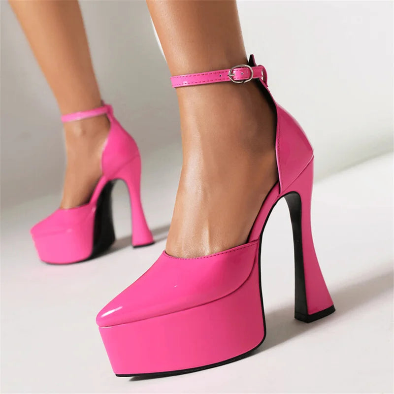 Pointed Toe Platform Heels With Ankle Strap for Women