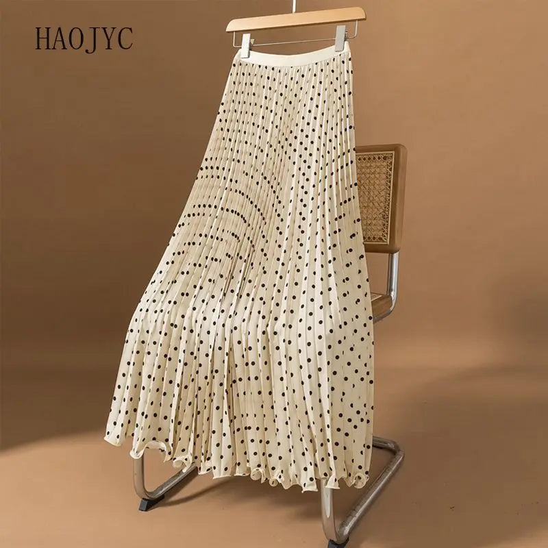 Polka Dot Pleated High Waisted Midi Dress for Women