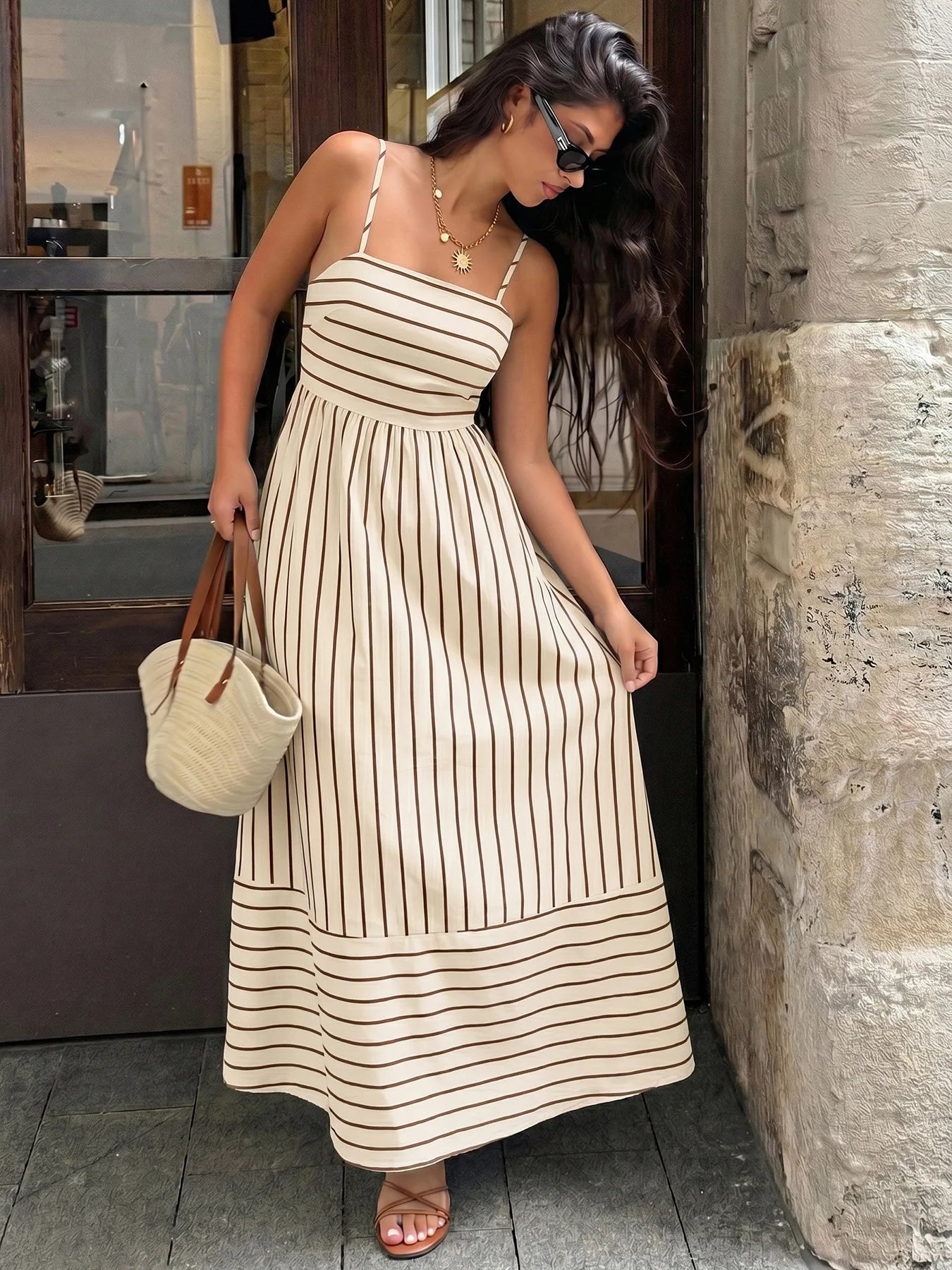Elegant Backless Square Collar Maxi Dress for Women