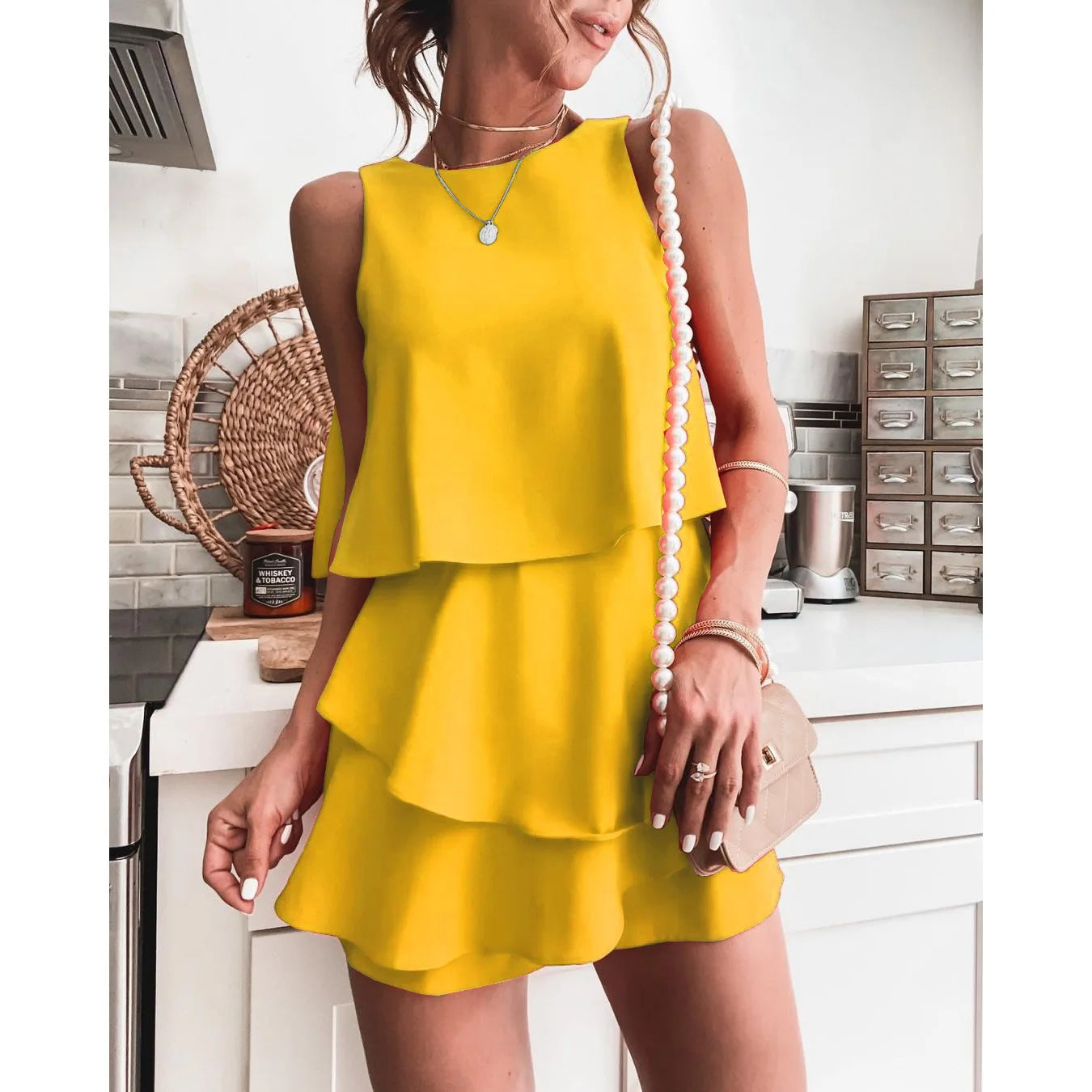 Irregular Layered Sleeveless O Neck Short Jumpsuit for Women